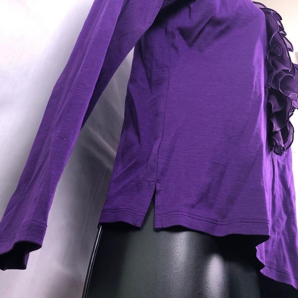 Eggplant purple color stretchy elegant ruffled top - Picture 3 of 6